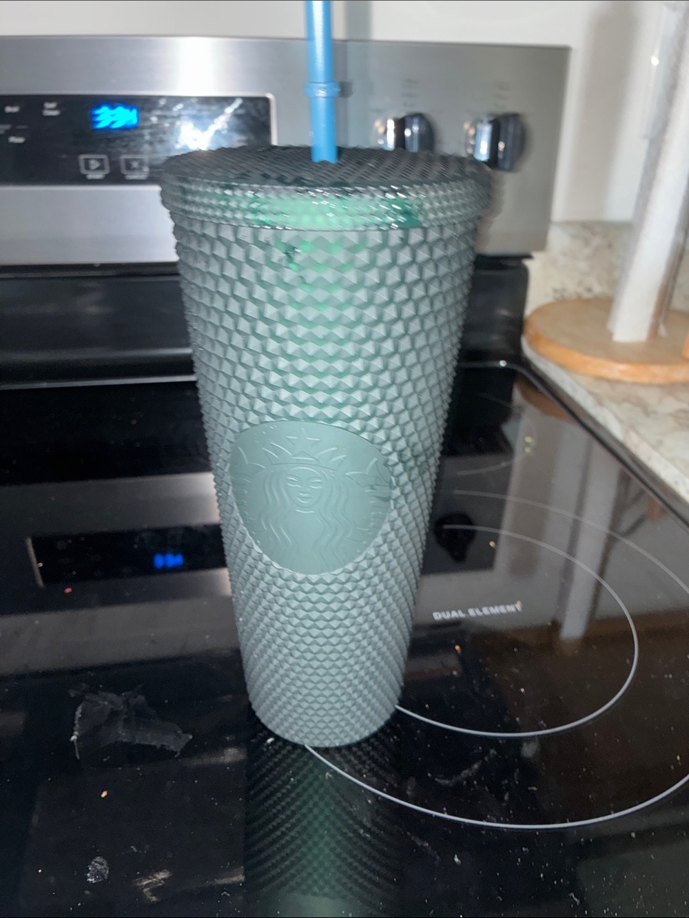 Starbucks Textured Dark Green Studded Cold Cup with Blue Straw